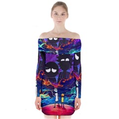 Rick And Morty In Outer Space Long Sleeve Off Shoulder Dress by Salman4z