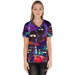 Rick And Morty In Outer Space Women s V-neck Scrub Top by Salman4z