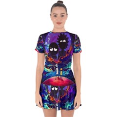 Rick And Morty In Outer Space Drop Hem Mini Chiffon Dress by Salman4z