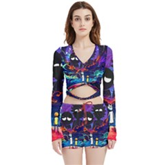 Rick And Morty In Outer Space Velvet Wrap Crop Top And Shorts Set by Salman4z