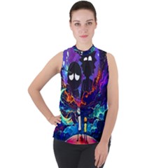 Rick And Morty In Outer Space Mock Neck Chiffon Sleeveless Top by Salman4z