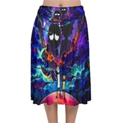 Rick And Morty In Outer Space Velvet Flared Midi Skirt by Salman4z