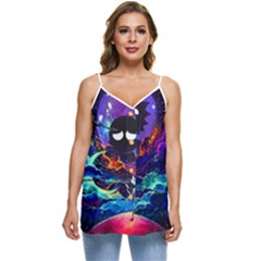 Rick And Morty In Outer Space Casual Spaghetti Strap Chiffon Top by Salman4z