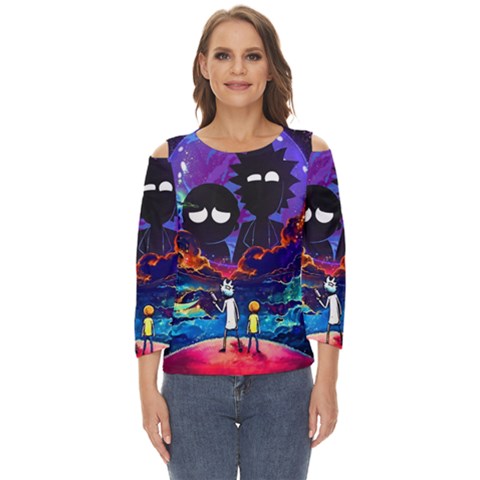 Rick And Morty In Outer Space Cut Out Wide Sleeve Top by Salman4z