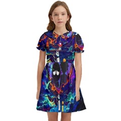 Rick And Morty In Outer Space Kids  Bow Tie Puff Sleeve Dress by Salman4z