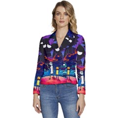 Rick And Morty In Outer Space Women s Long Sleeve Revers Collar Cropped Jacket by Salman4z