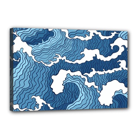 Waves Aesthetics Illustration Japanese Canvas 18  X 12  (stretched)