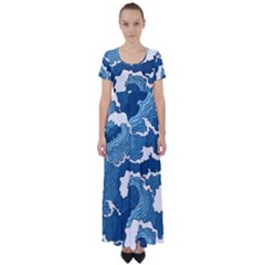 Waves Aesthetics Illustration Japanese High Waist Short Sleeve Maxi Dress