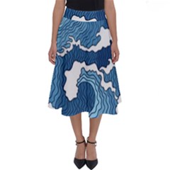 Waves Aesthetics Illustration Japanese Perfect Length Midi Skirt by Salman4z