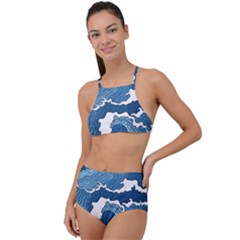 Waves Aesthetics Illustration Japanese High Waist Tankini Set by Salman4z