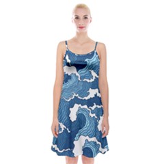 Waves Aesthetics Illustration Japanese Spaghetti Strap Velvet Dress by Salman4z