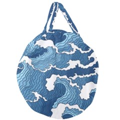 Waves Aesthetics Illustration Japanese Giant Round Zipper Tote by Salman4z