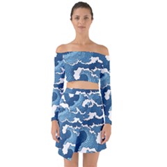 Waves Aesthetics Illustration Japanese Off Shoulder Top With Skirt Set