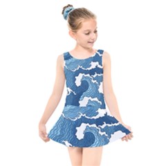 Waves Aesthetics Illustration Japanese Kids  Skater Dress Swimsuit