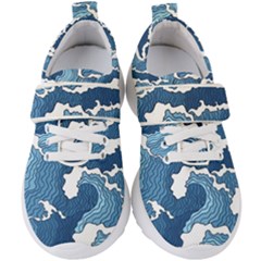 Waves Aesthetics Illustration Japanese Kids  Velcro Strap Shoes by Salman4z