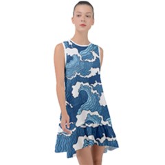 Waves Aesthetics Illustration Japanese Frill Swing Dress