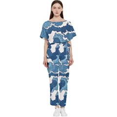 Waves Aesthetics Illustration Japanese Batwing Lightweight Chiffon Jumpsuit