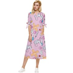 Medical Bow Sleeve Chiffon Midi Dress