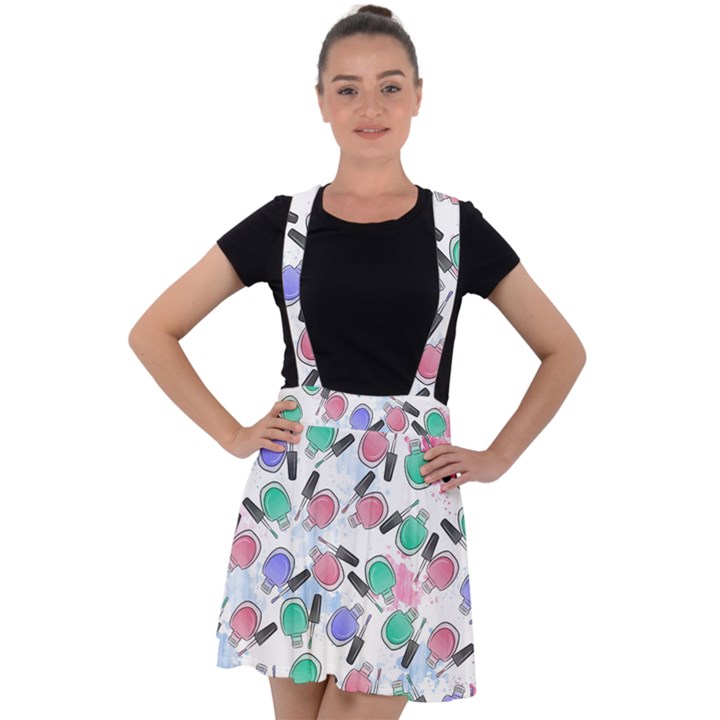 Nail Polish Velvet Suspender Skater Skirt