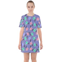 Nail Polish Sixties Short Sleeve Mini Dress by SychEva