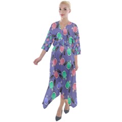 Nail Polish Quarter Sleeve Wrap Front Maxi Dress by SychEva