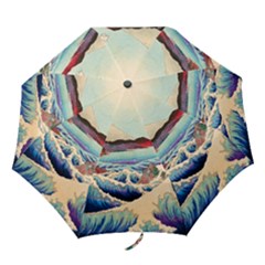 Wave Japanese Mount Fuji Woodblock Print Ocean Folding Umbrellas by Salman4z