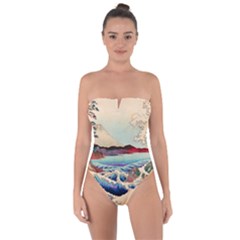 Wave Japanese Mount Fuji Woodblock Print Ocean Tie Back One Piece Swimsuit by Salman4z