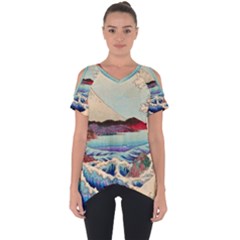 Wave Japanese Mount Fuji Woodblock Print Ocean Cut Out Side Drop Tee by Salman4z