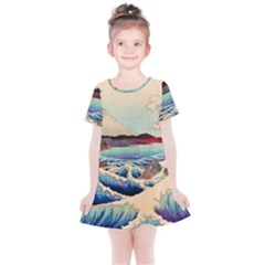 Wave Japanese Mount Fuji Woodblock Print Ocean Kids  Simple Cotton Dress