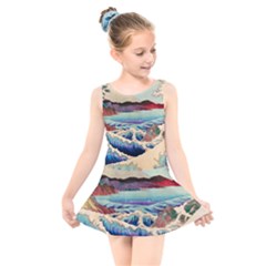 Wave Japanese Mount Fuji Woodblock Print Ocean Kids  Skater Dress Swimsuit by Salman4z