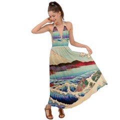 Wave Japanese Mount Fuji Woodblock Print Ocean Backless Maxi Beach Dress by Salman4z