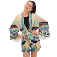 Wave Japanese Mount Fuji Woodblock Print Ocean Long Sleeve Kimono by Salman4z