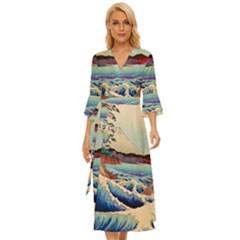 Wave Japanese Mount Fuji Woodblock Print Ocean Midsummer Wrap Dress by Salman4z