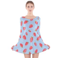 Strawberry Long Sleeve Velvet Skater Dress by SychEva