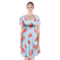 Strawberry Short Sleeve V-neck Flare Dress by SychEva