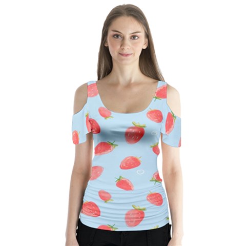 Strawberry Butterfly Sleeve Cutout Tee  by SychEva