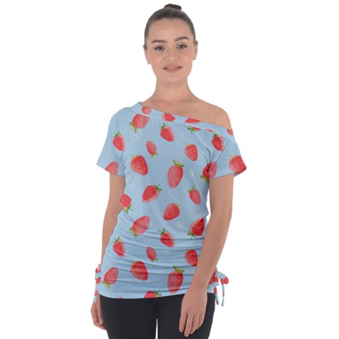 Strawberry Off Shoulder Tie-up Tee by SychEva