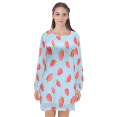 Strawberry Long Sleeve Chiffon Shift Dress  by SychEva