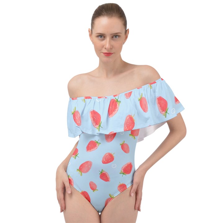 Strawberry Off Shoulder Velour Bodysuit 