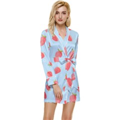 Strawberry Long Sleeve Satin Robe by SychEva