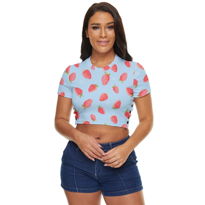 Strawberry Side Button Cropped Tee