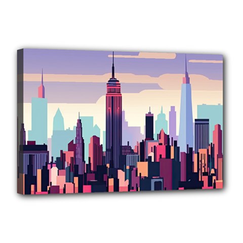 New York Skyline Cityscape Nyc New York City Landmark Canvas 18  X 12  (stretched)