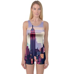 New York Skyline Cityscape Nyc New York City Landmark One Piece Boyleg Swimsuit