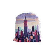 New York Skyline Cityscape Nyc New York City Landmark Drawstring Pouch (medium)