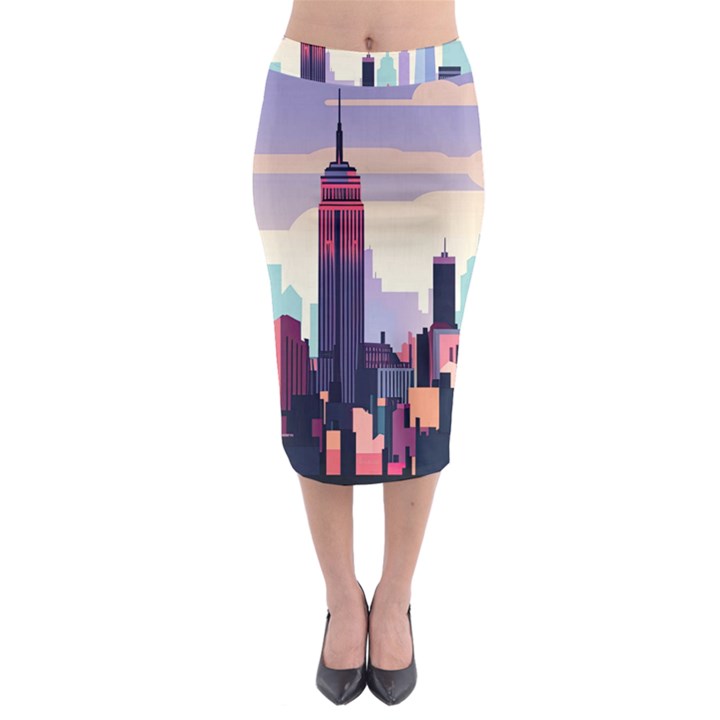 New York Skyline Cityscape Nyc New York City Landmark Midi Pencil Skirt