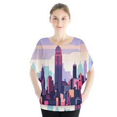 New York Skyline Cityscape Nyc New York City Landmark Batwing Chiffon Blouse