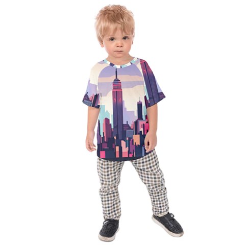 New York Skyline Cityscape Nyc New York City Landmark Kids  Raglan Tee by Jancukart