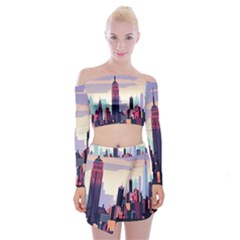 New York Skyline Cityscape Nyc New York City Landmark Off Shoulder Top With Mini Skirt Set