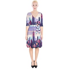 New York Skyline Cityscape Nyc New York City Landmark Wrap Up Cocktail Dress