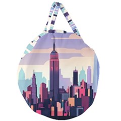 New York Skyline Cityscape Nyc New York City Landmark Giant Round Zipper Tote